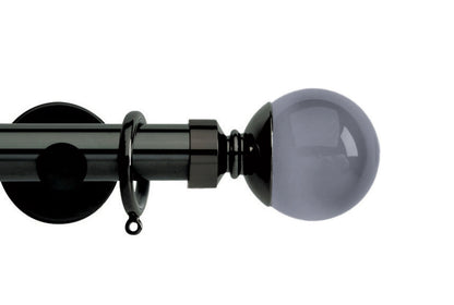 Hallis Neo Premium Smoke Plain Ball 28mm Metal Curtain Pole (Cylinder Brackets) - Black Nickel