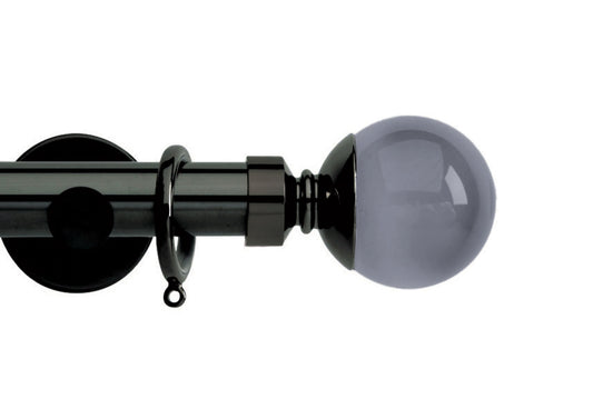 Hallis Neo Premium Smoke Plain Ball 28mm Metal Curtain Pole (Cylinder Brackets) - Black Nickel
