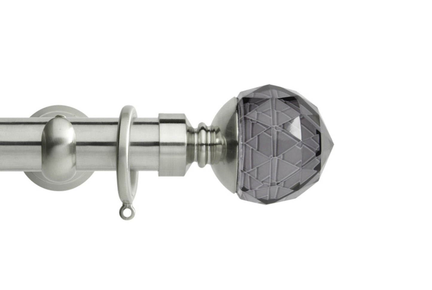 Hallis Neo Premium Smoke Faceted Ball 28mm Metal Curtain Pole (Cup Brackets) - Stainless Steel