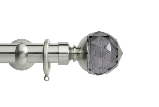Hallis Neo Premium Smoke Faceted Ball 28mm Metal Curtain Pole (Cup Brackets) - Stainless Steel