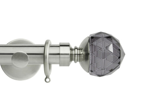 Hallis Neo Premium Smoke Faceted Ball 28mm Metal Curtain Pole (Cylinder Brackets) - Stainless Steel