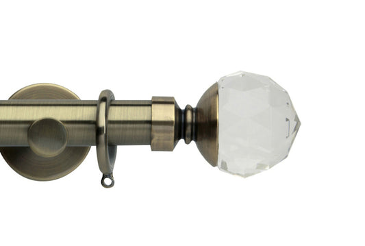 Hallis Neo Premium Clear Faceted Ball 28mm Metal Curtain Pole (Cylinder Brackets) - Spun Brass