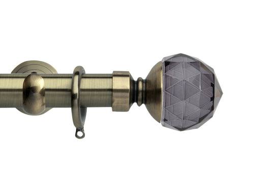 Hallis Neo Premium Smoke Faceted Ball 28mm Metal Curtain Pole (Cup Brackets) - Spun Brass
