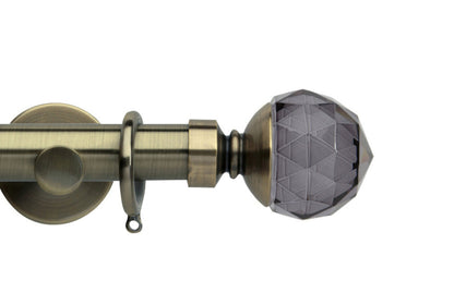 Hallis Neo Premium Smoke Faceted Ball 28mm Metal Curtain Pole (Cylinder Brackets) - Spun Brass