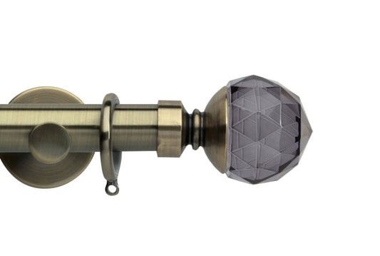 Hallis Neo Premium Smoke Faceted Ball 28mm Metal Curtain Pole (Cylinder Brackets) - Spun Brass