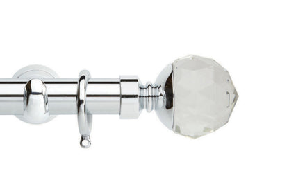 Hallis Neo Premium Clear Faceted Ball 28mm Metal Curtain Pole (Cup Brackets) - Chrome