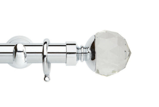 Hallis Neo Premium Clear Faceted Ball 28mm Metal Curtain Pole (Cup Brackets) - Chrome