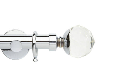 Hallis Neo Premium Clear Faceted Ball 28mm Metal Curtain Pole (Cylinder Brackets) - Chrome
