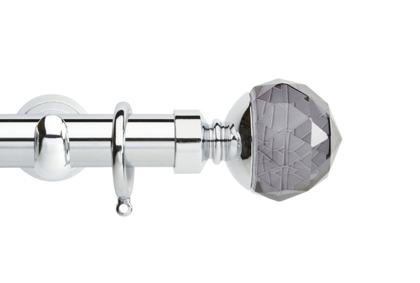 Hallis Neo Premium Smoke Faceted Ball 28mm Metal Curtain Pole (Cup Brackets) - Chrome