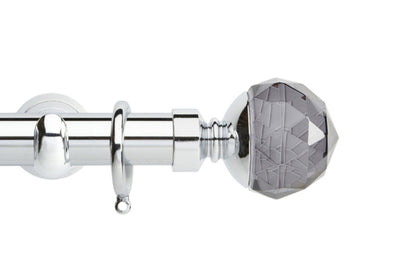 Hallis Neo Premium Smoke Faceted Ball 28mm Metal Curtain Pole (Cup Brackets) - Chrome