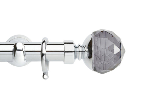 Hallis Neo Premium Smoke Faceted Ball 28mm Metal Curtain Pole (Cup Brackets) - Chrome
