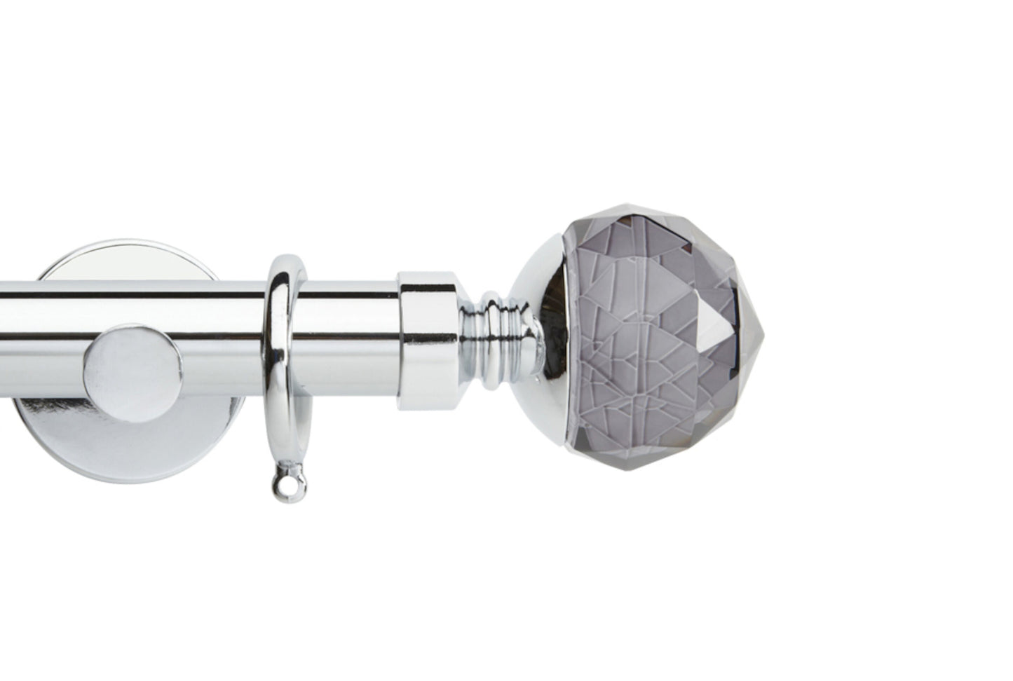 Hallis Neo Premium Smoke Faceted Ball 28mm Metal Curtain Pole (Cylinder Brackets) - Chrome
