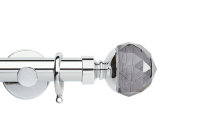 Hallis Neo Premium Smoke Faceted Ball 28mm Metal Curtain Pole (Cylinder Brackets) - Chrome