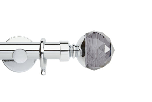 Hallis Neo Premium Smoke Faceted Ball 28mm Metal Curtain Pole (Cylinder Brackets) - Chrome