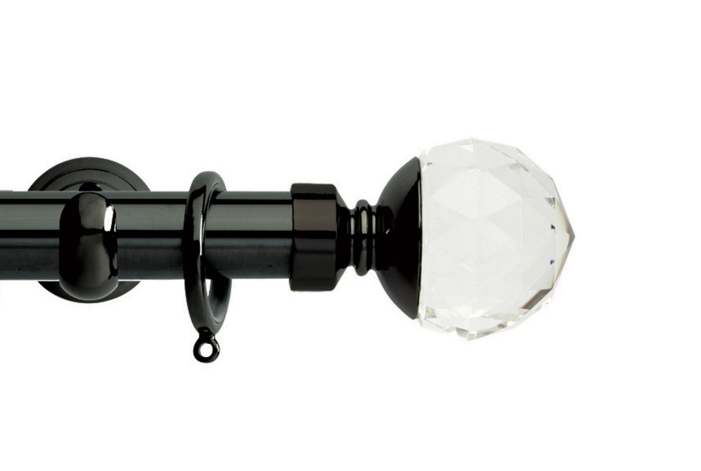 Hallis Neo Premium Clear Faceted Ball 28mm Metal Curtain Pole (Cup Brackets) - Black Nickel