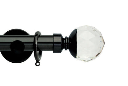Hallis Neo Premium Clear Faceted Ball 28mm Metal Curtain Pole (Cylinder Brackets) - Black Nickel