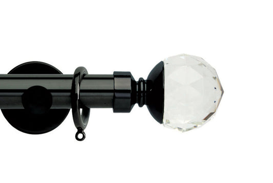 Hallis Neo Premium Clear Faceted Ball 28mm Metal Curtain Pole (Cylinder Brackets) - Black Nickel