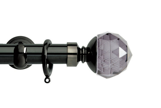 Hallis Neo Premium Smoke Faceted Ball 28mm Metal Curtain Pole (Cup Brackets) - Black Nickel