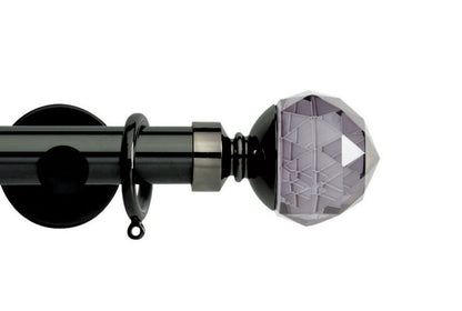 Hallis Neo Premium Smoke Faceted Ball 28mm Metal Curtain Pole (Cylinder Brackets) - Black Nickel