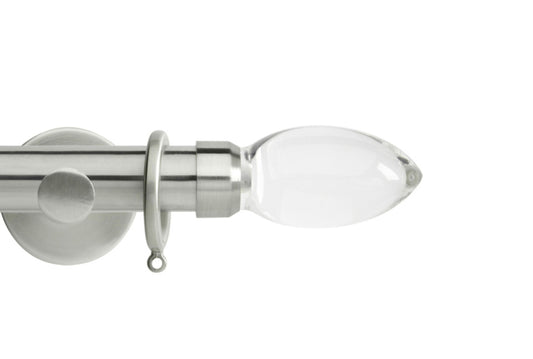 Hallis Neo Premium Clear Teardrop 28mm Metal Curtain Pole (Cylinder Brackets) - Stainless Steel