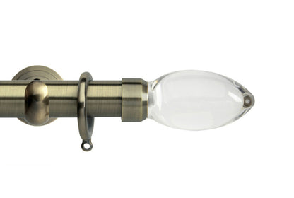 Hallis Neo Premium Clear Teardrop 28mm Metal Curtain Pole (Cup Brackets) - Spun Brass