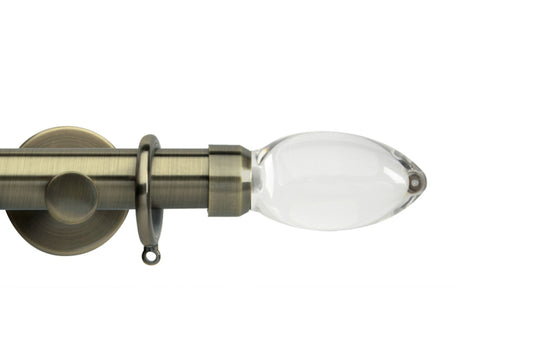 Hallis Neo Premium Clear Teardrop 28mm Metal Curtain Pole (Cylinder Brackets) - Spun Brass