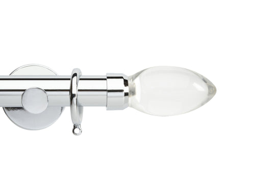 Hallis Neo Premium Clear Teardrop 28mm Metal Curtain Pole (Cylinder Brackets) - Chrome