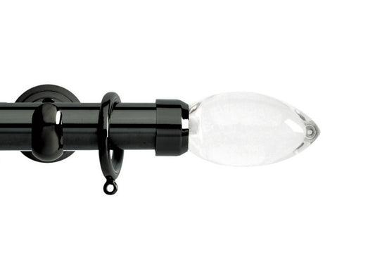 Hallis Neo Premium Clear Teardrop 28mm Metal Curtain Pole (Cup Brackets) - Black Nickel
