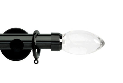 Hallis Neo Premium Clear Teardrop 28mm Metal Curtain Pole (Cylinder Brackets) - Black Nickel
