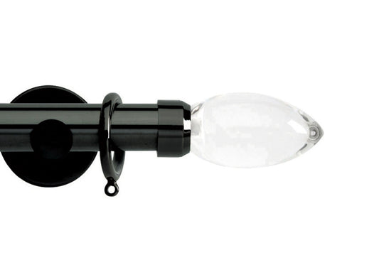 Hallis Neo Premium Clear Teardrop 28mm Metal Curtain Pole (Cylinder Brackets) - Black Nickel