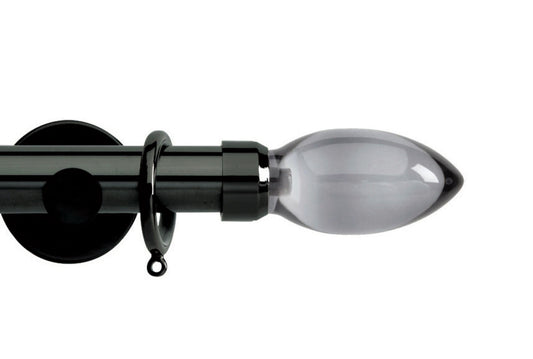 Hallis Neo Premium Smoke Teardrop 28mm Metal Curtain Pole (Cylinder Brackets) - Black Nickel