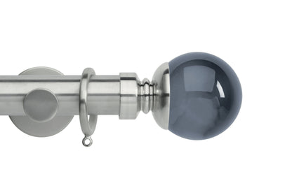 Hallis Neo Premium Smoke Plain Ball 35mm Metal Curtain Pole - Stainless Steel