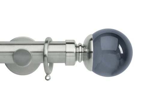 Hallis Neo Premium Smoke Plain Ball 35mm Metal Curtain Pole - Stainless Steel