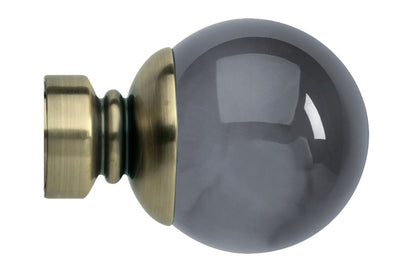 Hallis Neo Premium 35mm Smoke Ball Metal Curtain Pole Finials (Pair) - Spun Brass