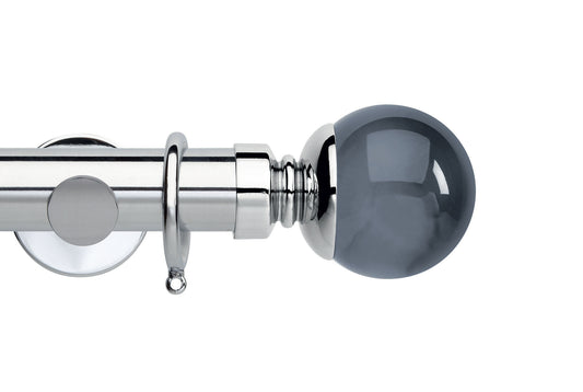 Hallis Neo Premium Smoke Plain Ball 35mm Metal Curtain Pole - Chrome