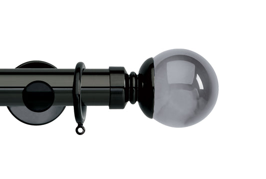Hallis Neo Premium Smoke Plain Ball 35mm Metal Curtain Pole - Black Nickel