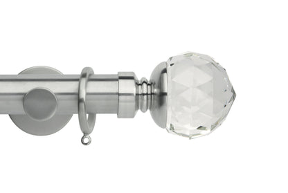 Hallis Neo Premium Clear Faceted Ball 35mm Metal Curtain Pole - Stainless Steel