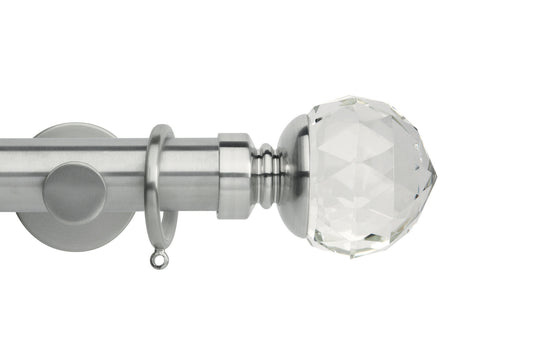 Hallis Neo Premium Clear Faceted Ball 35mm Metal Curtain Pole - Stainless Steel