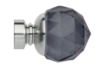 Hallis Neo Premium 35mm Smoke Faceted Ball Metal Curtain Pole Finials (Pair) - Stainless Steel