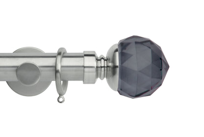 Hallis Neo Premium Smoke Faceted Ball 35mm Metal Curtain Pole - Stainless Steel