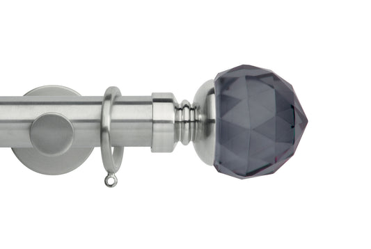 Hallis Neo Premium Smoke Faceted Ball 35mm Metal Curtain Pole - Stainless Steel