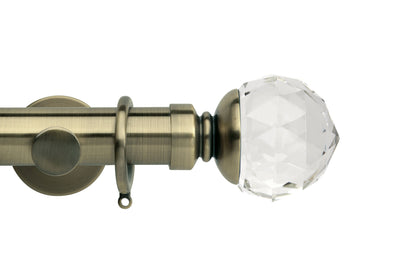 Hallis Neo Premium Clear Faceted Ball 35mm Metal Curtain Pole - Spun Brass