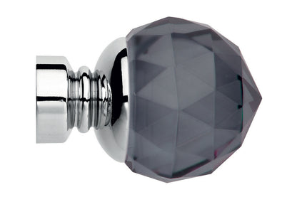 Hallis Neo Premium 35mm Smoke Faceted Ball Metal Curtain Pole Finials (Pair) - Chrome