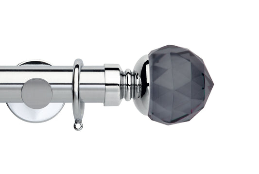 Hallis Neo Premium Smoke Faceted Ball 35mm Metal Curtain Pole - Chrome