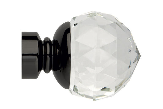Hallis Neo Premium 35mm Clear Faceted Ball Metal Curtain Pole Finials (Pair) - Black Nickel