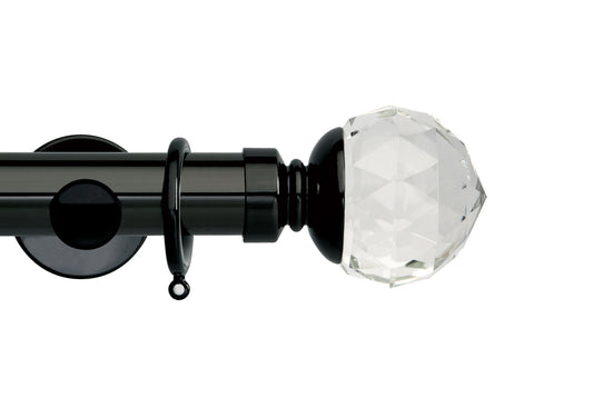 Hallis Neo Premium Clear Faceted Ball 35mm Metal Curtain Pole - Black Nickel
