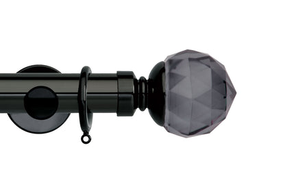 Hallis Neo Premium Smoke Faceted Ball 35mm Metal Curtain Pole - Black Nickel