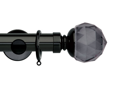 Hallis Neo Premium Smoke Faceted Ball 35mm Metal Curtain Pole - Black Nickel