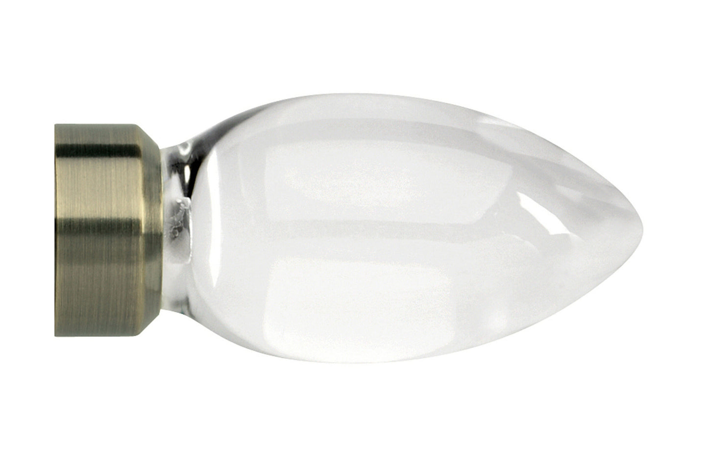 Hallis Neo Premium 35mm Clear Teardrop Metal Curtain Pole Finials (Pair) - Spun Brass
