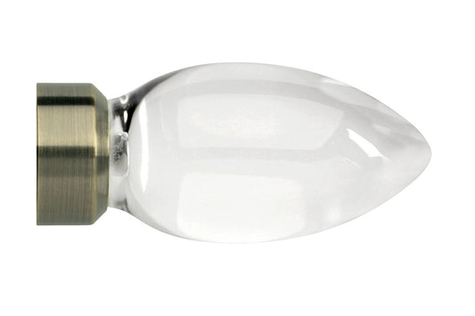 Hallis Neo Premium 35mm Clear Teardrop Metal Curtain Pole Finials (Pair) - Spun Brass